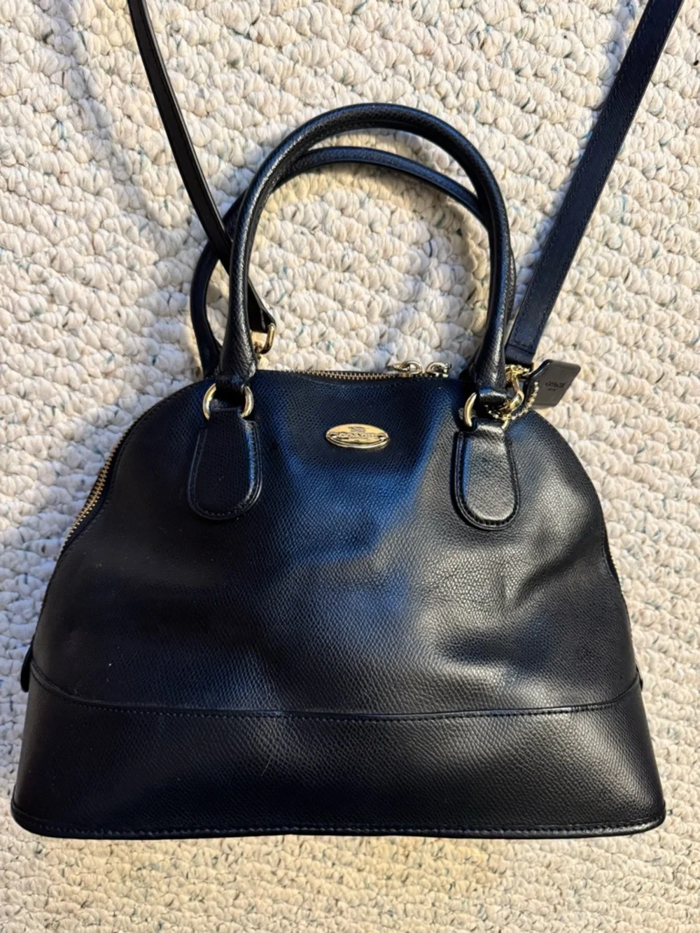 COACH CORA Black Leather Domed Satchel Bag / Shoulder Strap